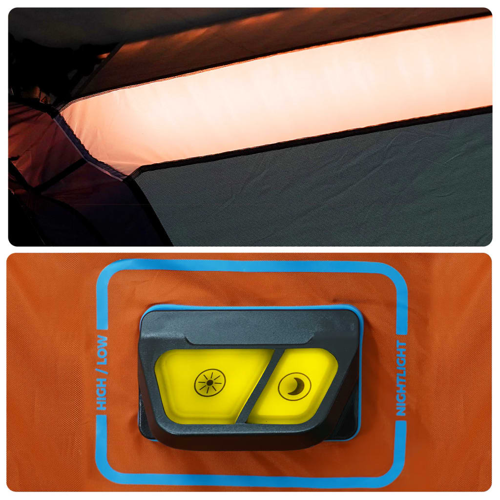 vidaXL Tenda familiar LED 9 p. libertação rápida cinza-claro/laranja