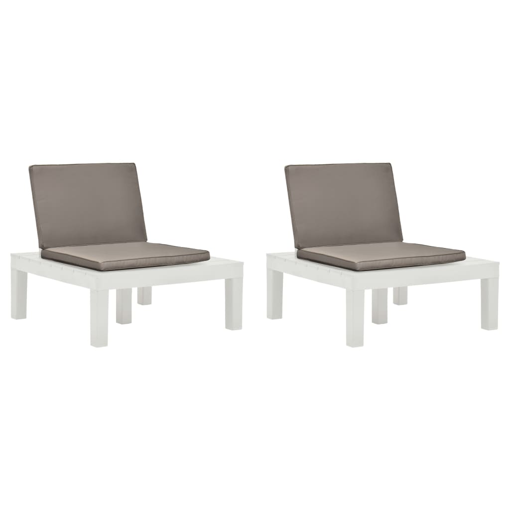 vidaXL Cadeiras de jardim com almofadões 2 pcs plástico branco