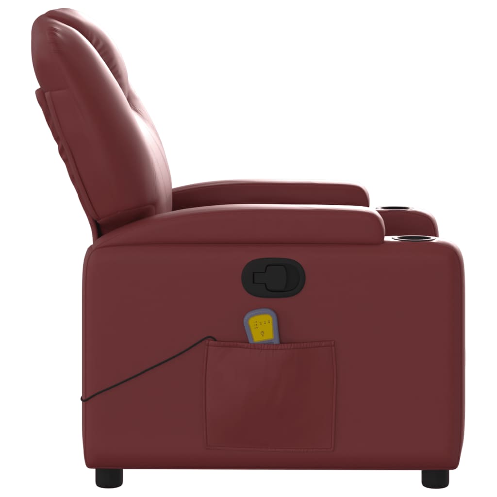 vidaXL Poltrona massagens reclinável couro artificial vermelho tinto