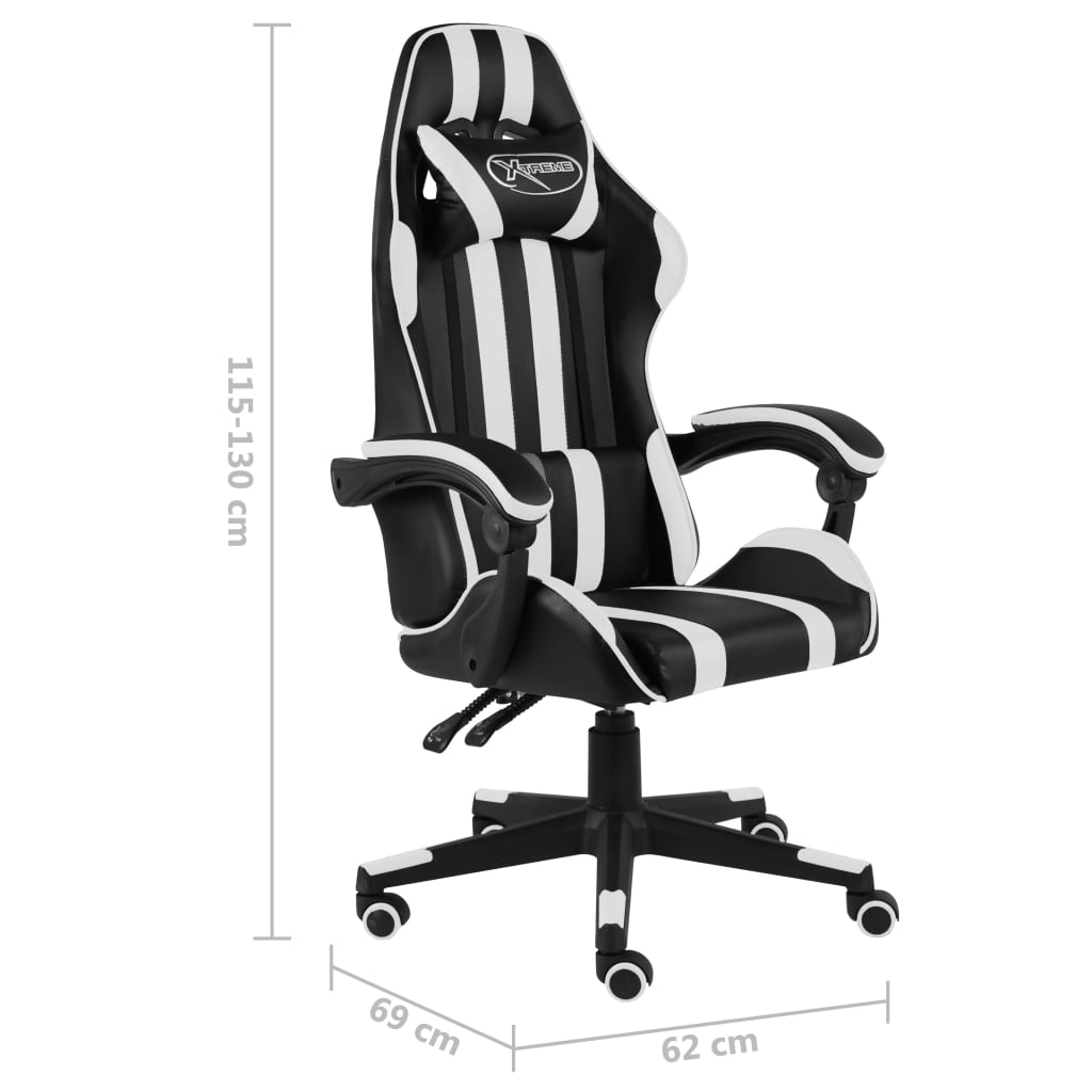 vidaXL Cadeira estilo corrida couro artificial preto e branco