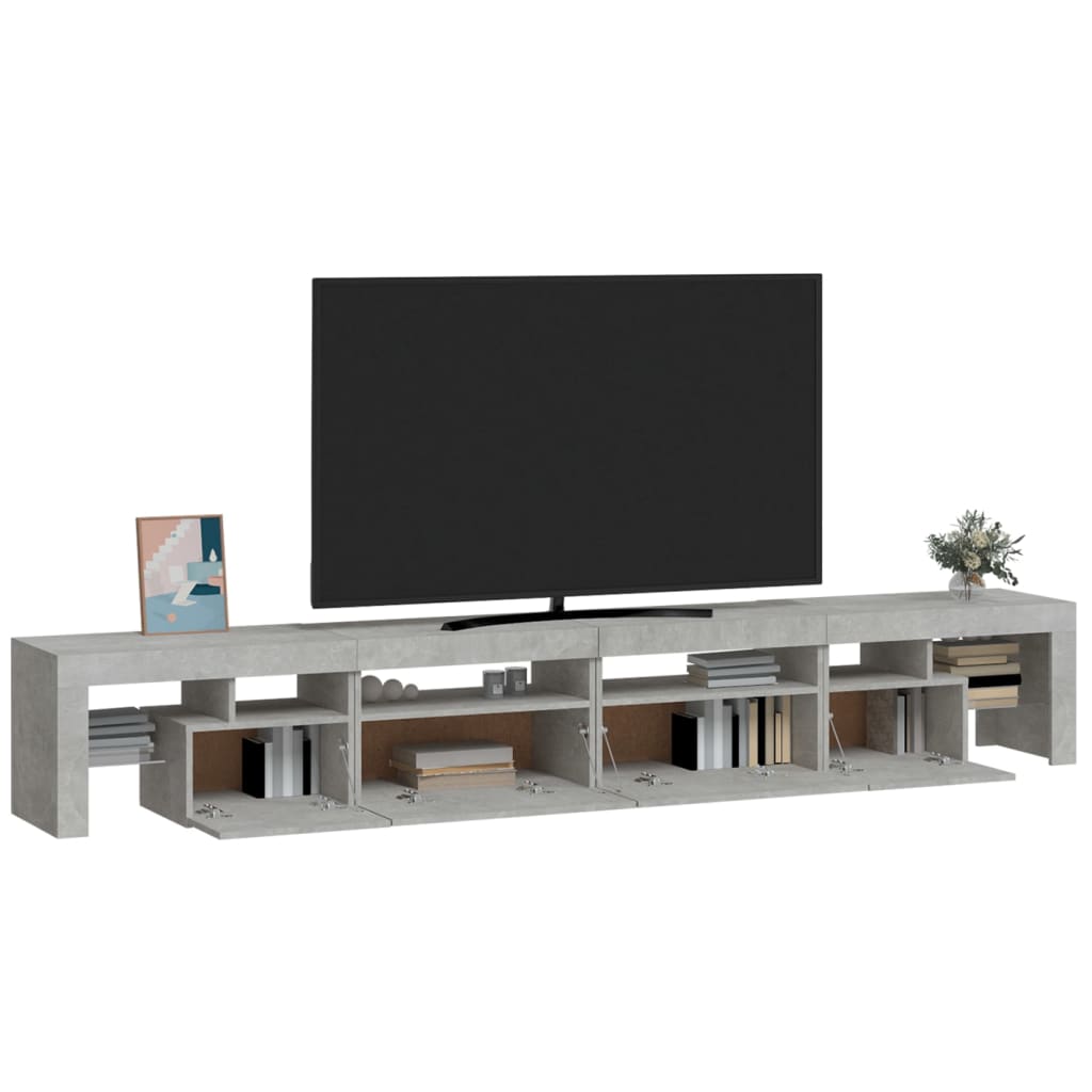 vidaXL Móvel de TV com luzes LED 260x36,5x40 cm cinzento cimento
