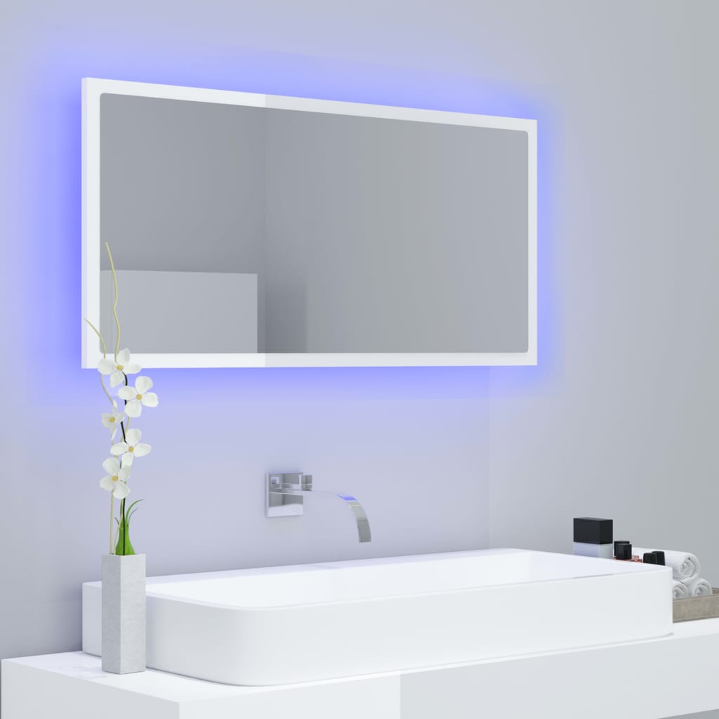 vidaXL Espelho casa banho c/ LED 90x8,5x37cm acrílico branco brilhante