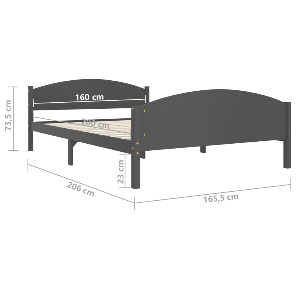 vidaXL Estrutura de cama 160x200 cm pinho maciço cinzento-escuro
