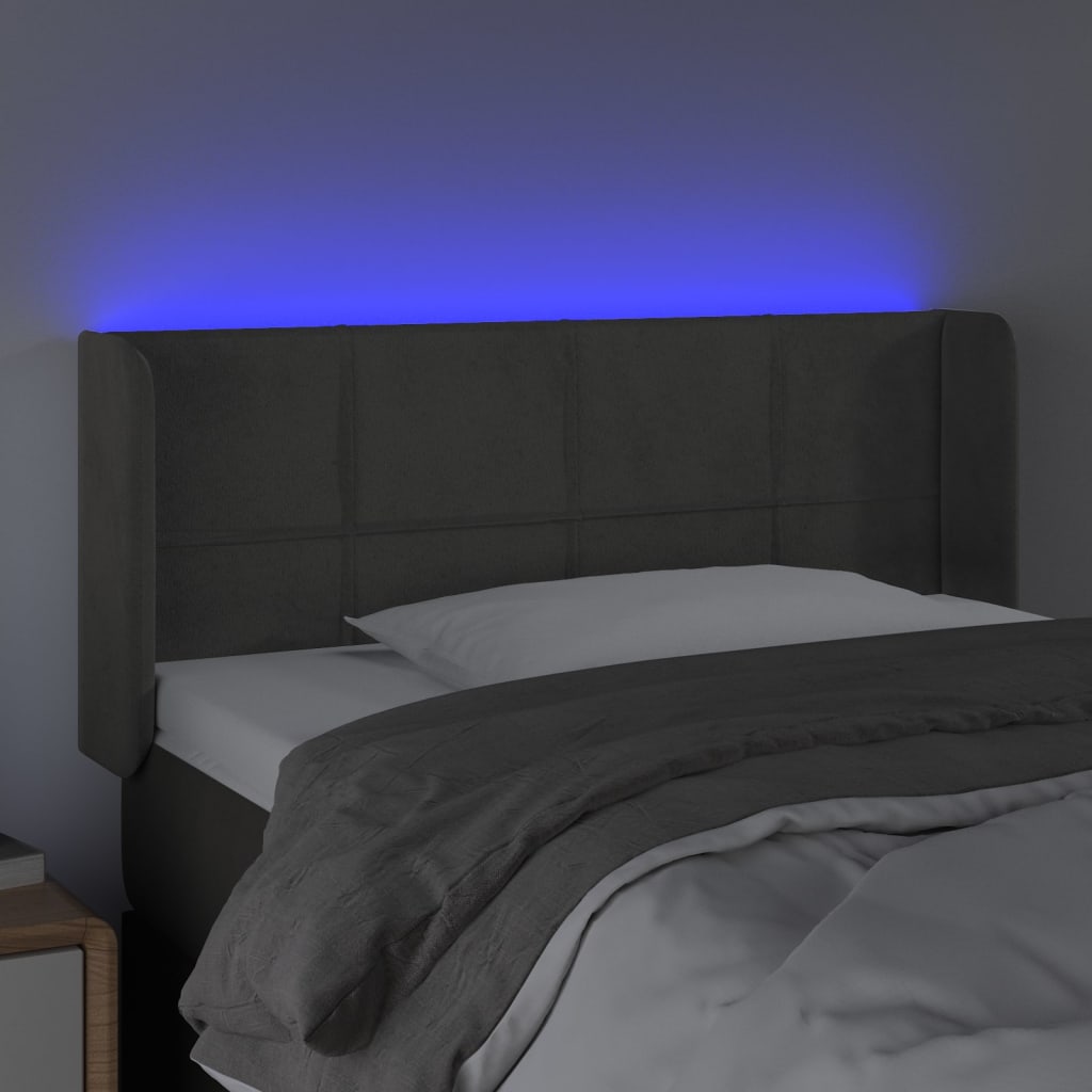 vidaXL Cabeceira cama c/ luzes LED veludo 83x16x78/88cm cinza-escuro