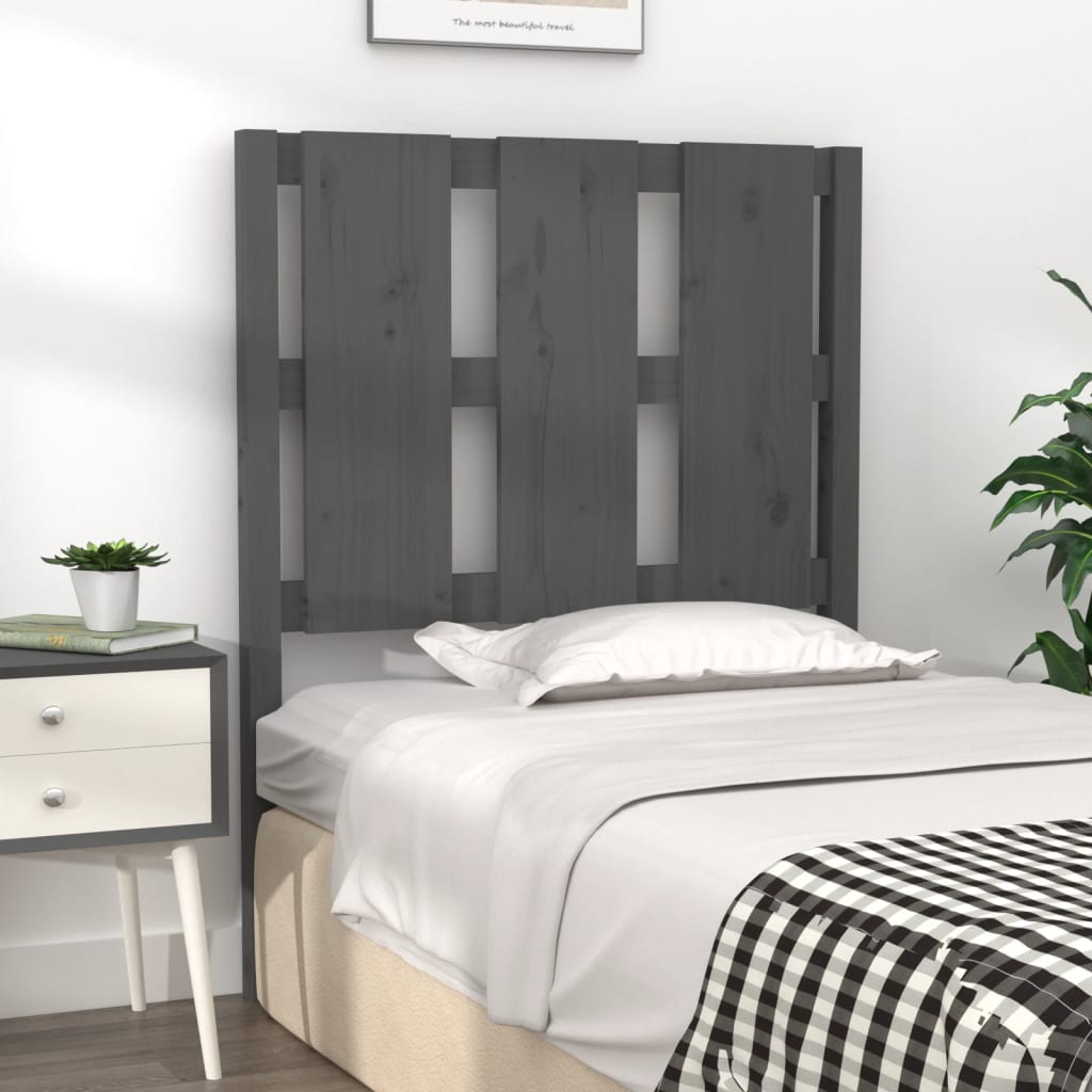 vidaXL Cabeceira de cama 80,5x4x100cm madeira de pinho maciça cinzento