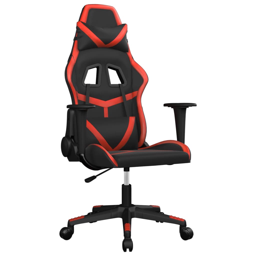 vidaXL Cadeira gaming massagens couro artificial preto e vermelho