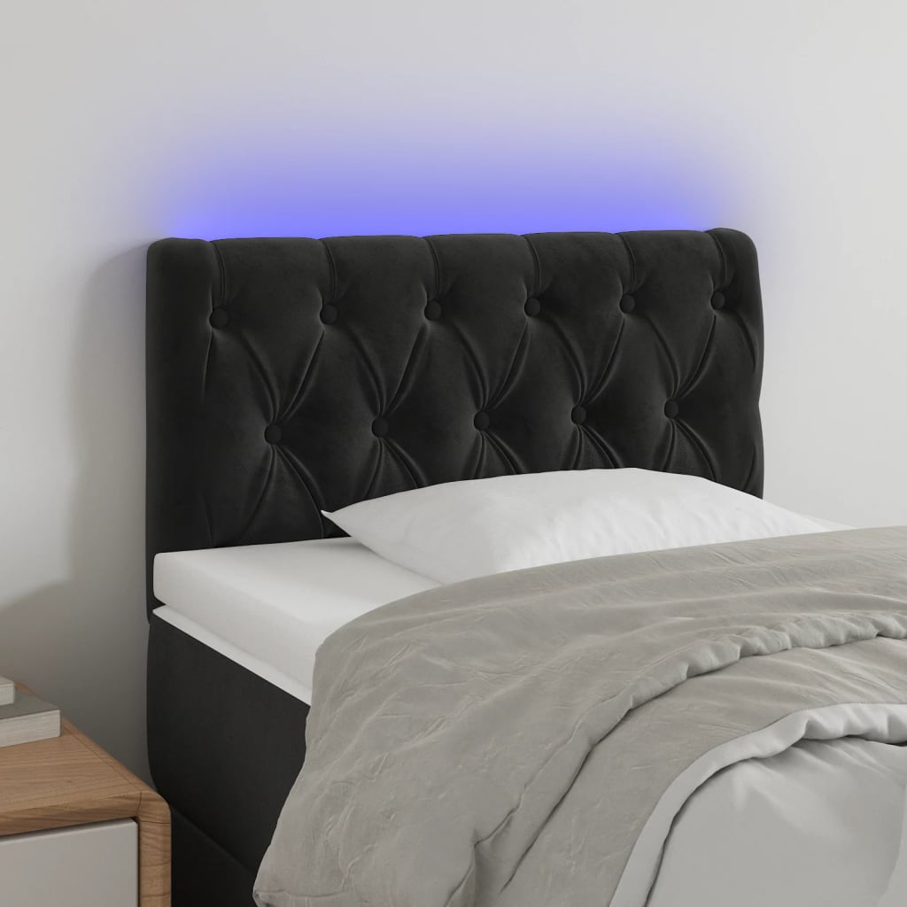 vidaXL Cabeceira de cama c/ luzes LED veludo 80x7x78/88 cm preto