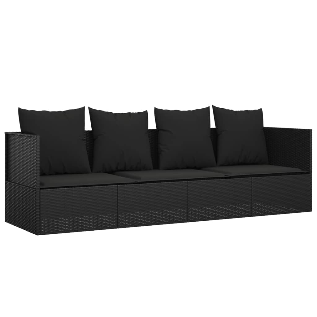 vidaXL Sofá lounge de exterior com almofadões vime PE preto