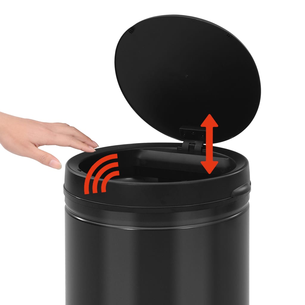 vidaXL Caixote do lixo com sensor automático 80 L aço carbono preto