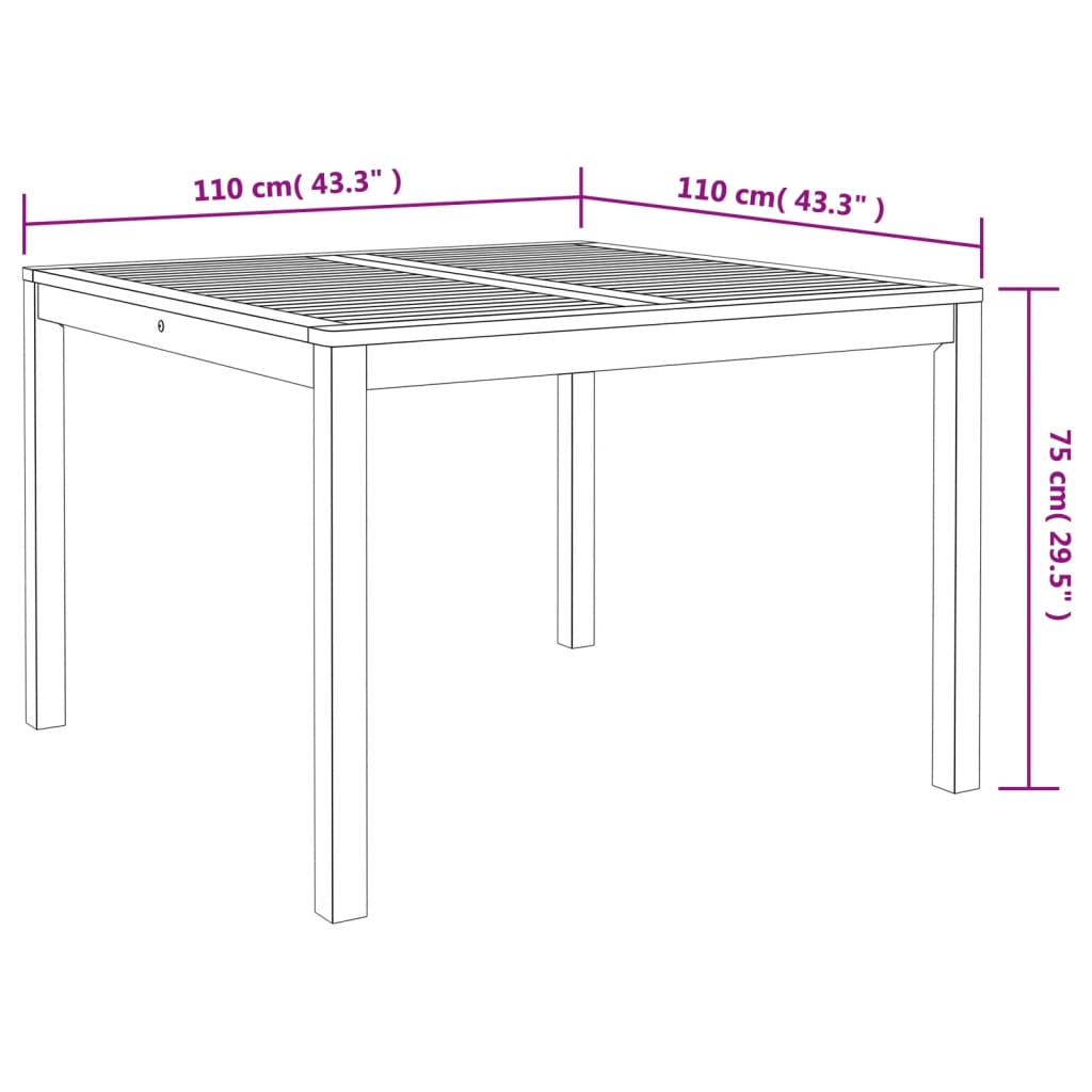 vidaXL Mesa de jantar p/ jardim 110x110x75 cm madeira de acácia maciça