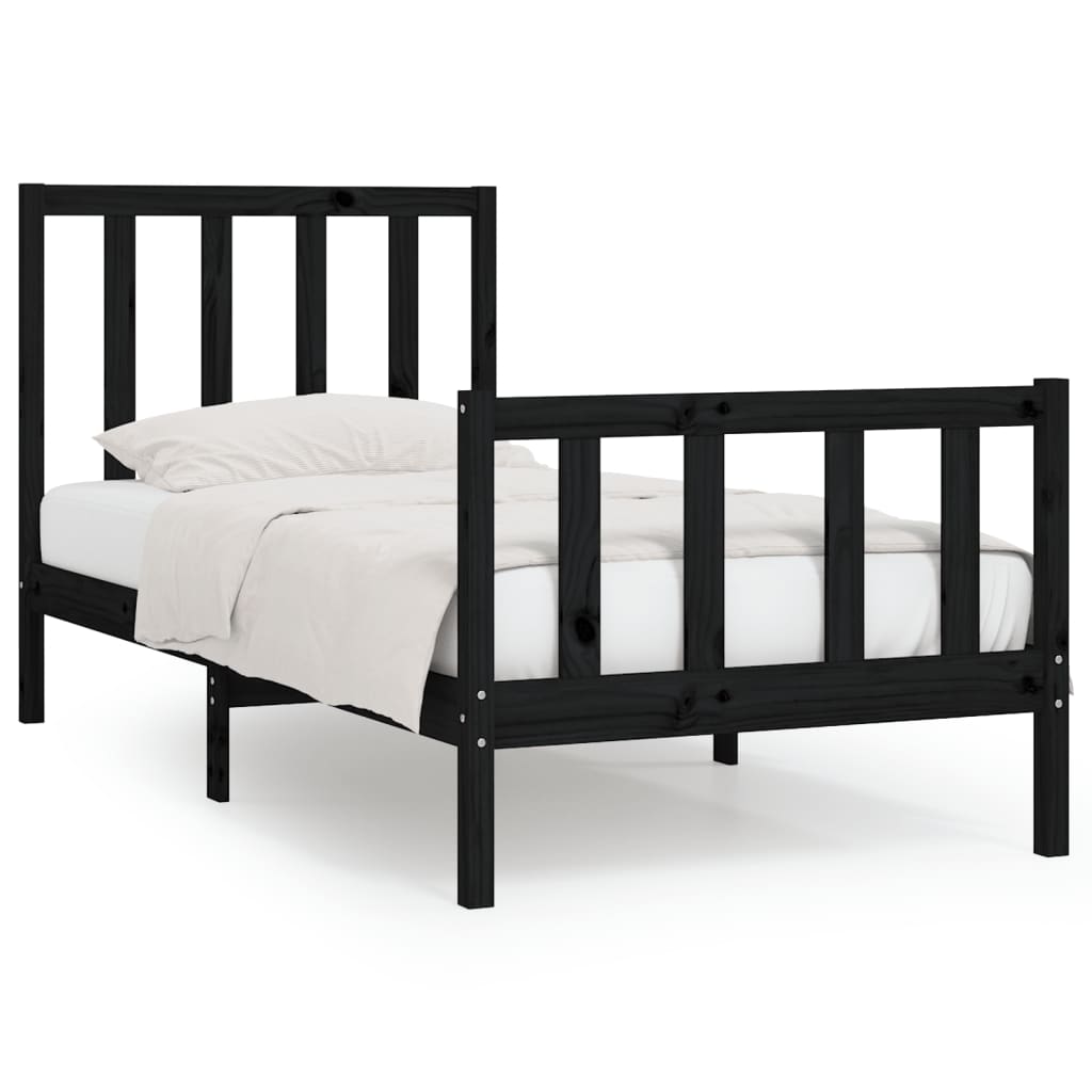 vidaXL Estrutura cama de solteiro 90x200 cm madeira maciça preto
