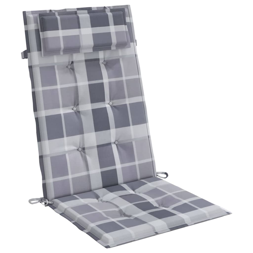vidaXL Almofadões cadeira encosto alto 6pcs tecido oxford xadrez cinza