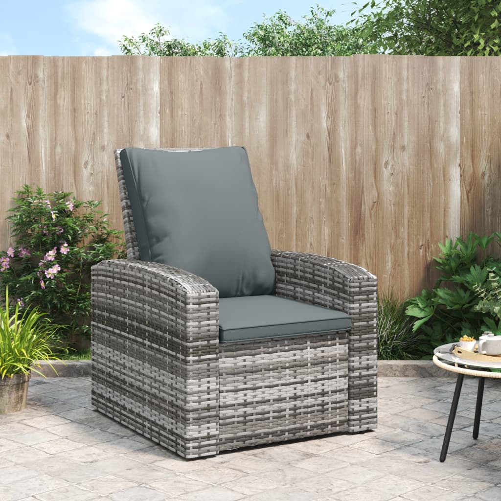 vidaXL Cadeira de jardim reclinável com almofadões vime PE cinzento