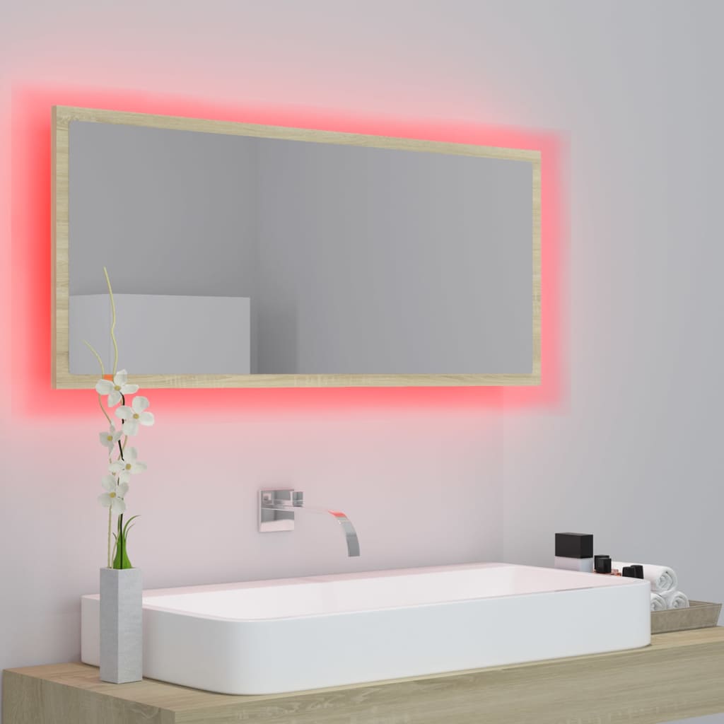 vidaXL Espelho casa banho c/ LED 100x8,5x37cm acrílico carvalho sonoma