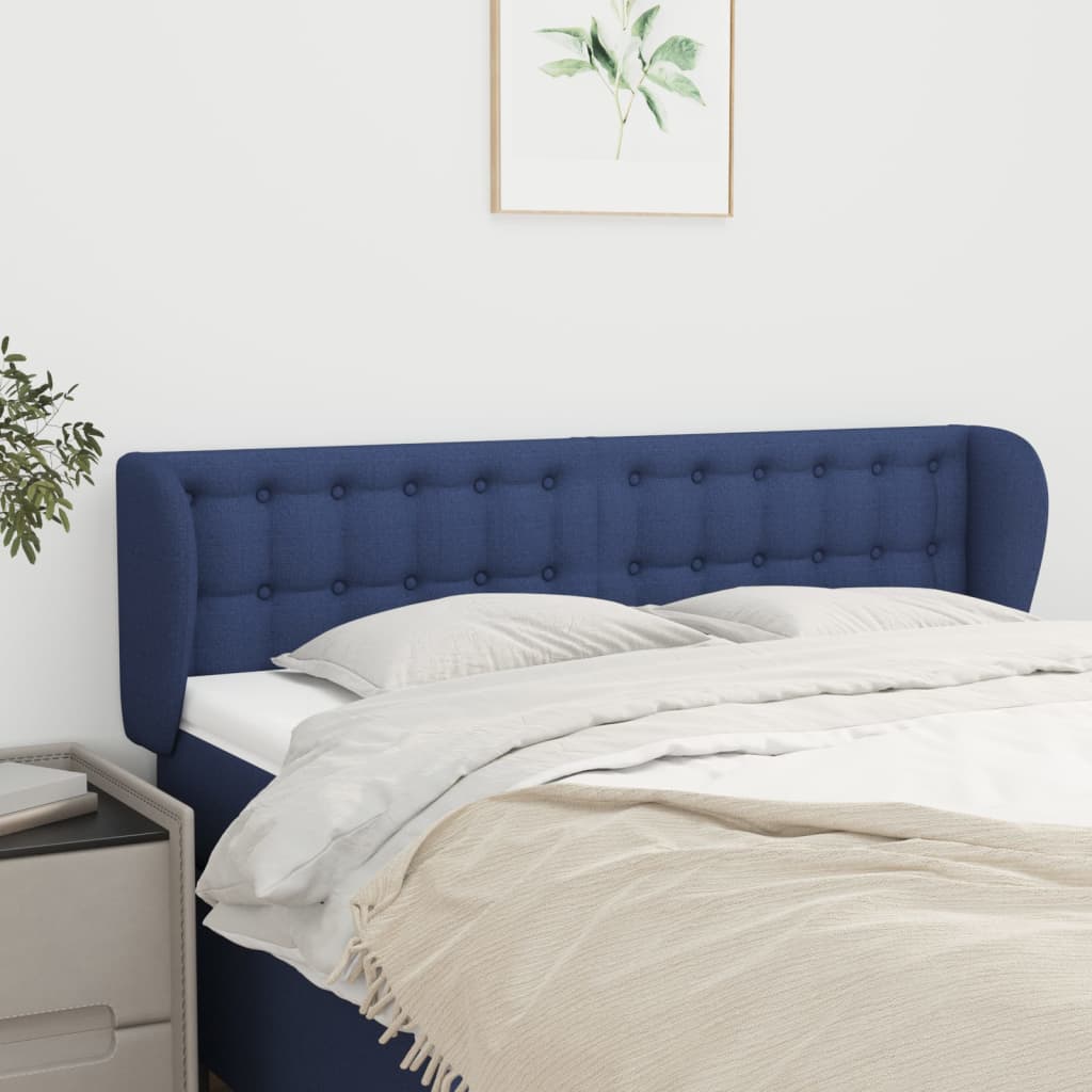vidaXL Cabeceira de cama c/ abas tecido 147x23x78/88 cm azul