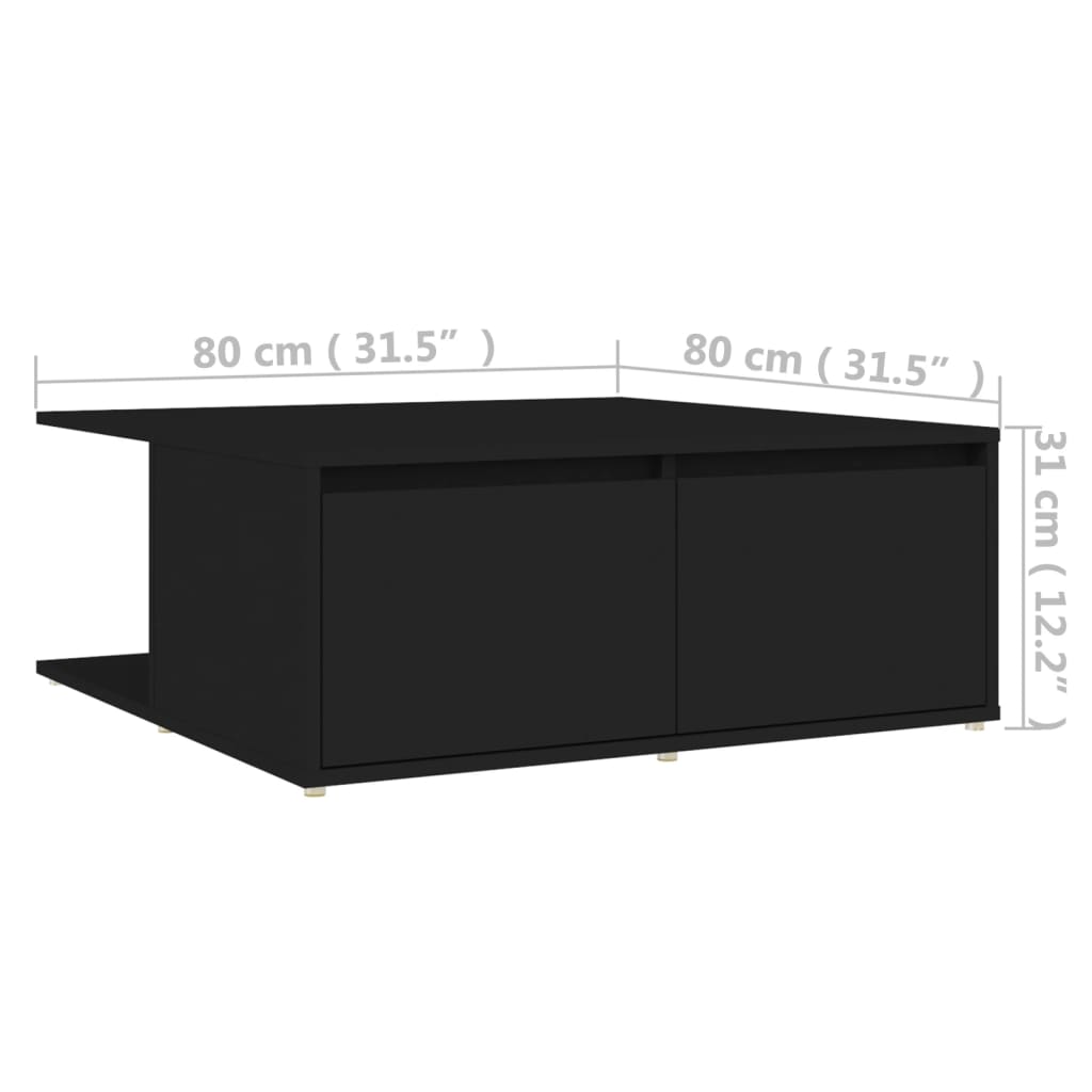 vidaXL Mesa de centro 80x80x31 cm contraplacado preto