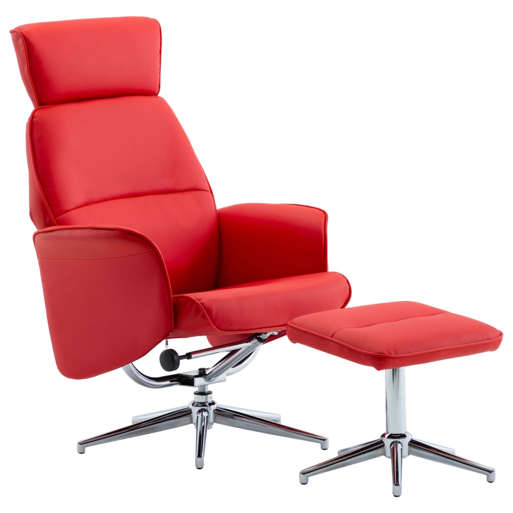 vidaXL Cadeira reclinável c/ apoio pés couro artificial vermelho