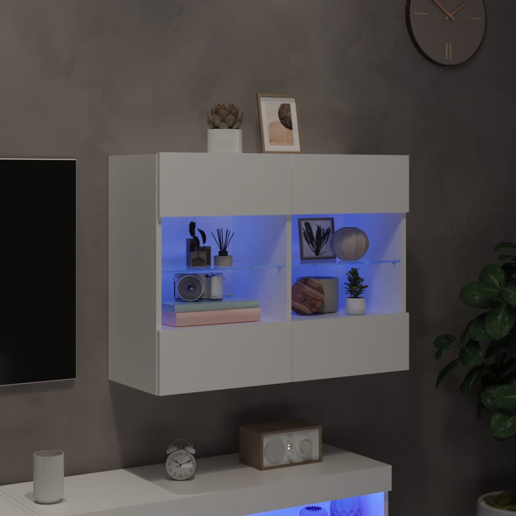 vidaXL Móvel de parede para TV com luzes LED 78,5x30x60,5 cm branco