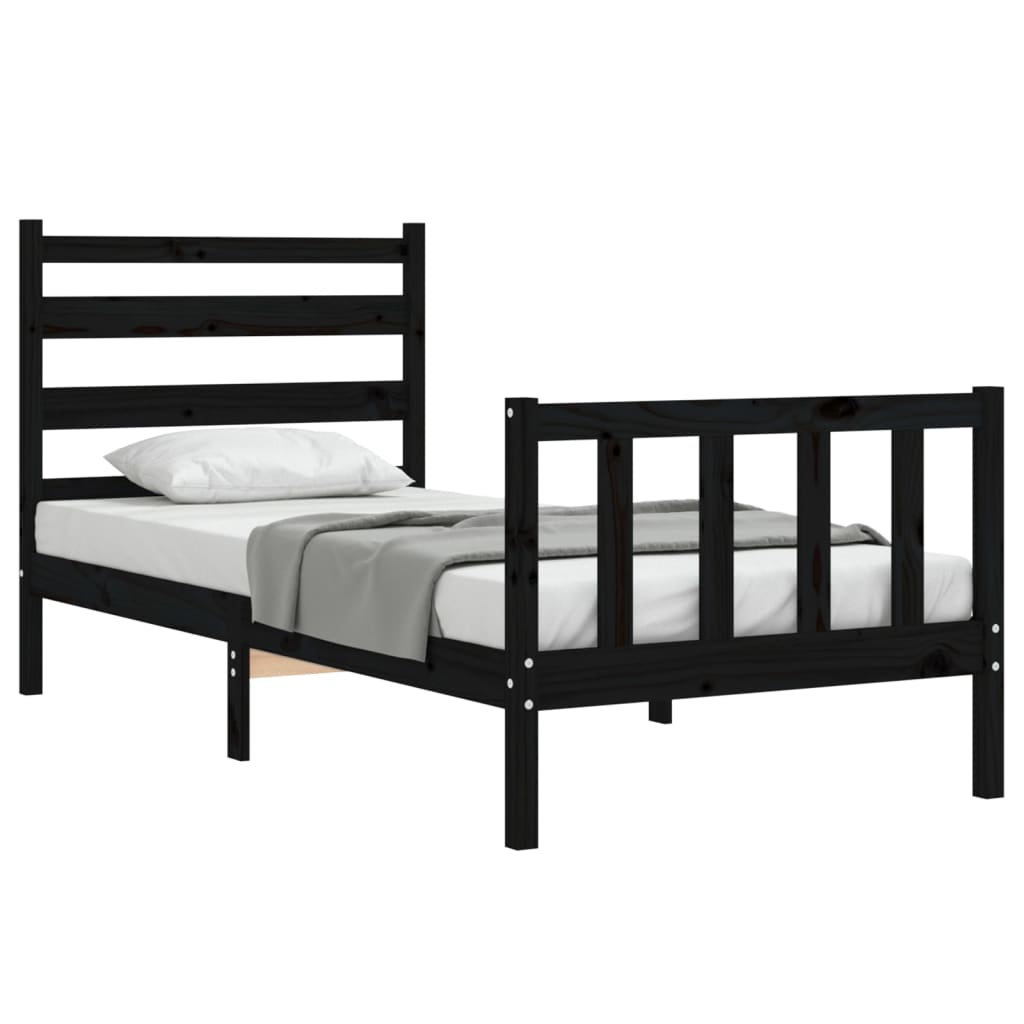 vidaXL Estrutura de cama com cabeceira 90x190 cm madeira maciça preto