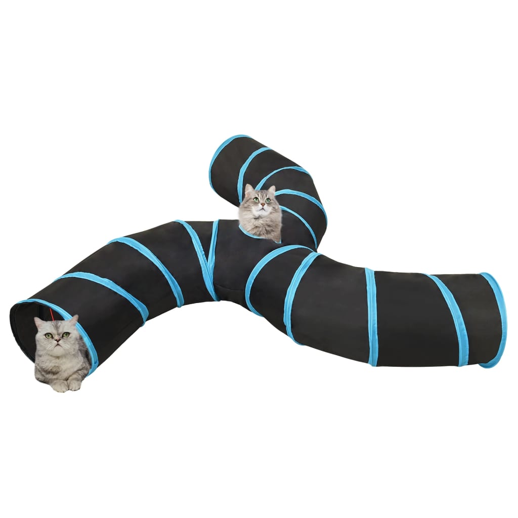 vidaXL Túnel para gatos com 3 vias 25 cm poliéster preto e azul