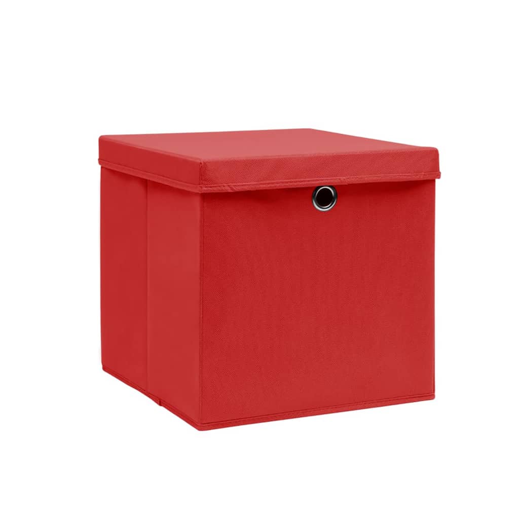 vidaXL Caixas de arrumação com tampas 10 pcs 28x28x28 cm vermelho