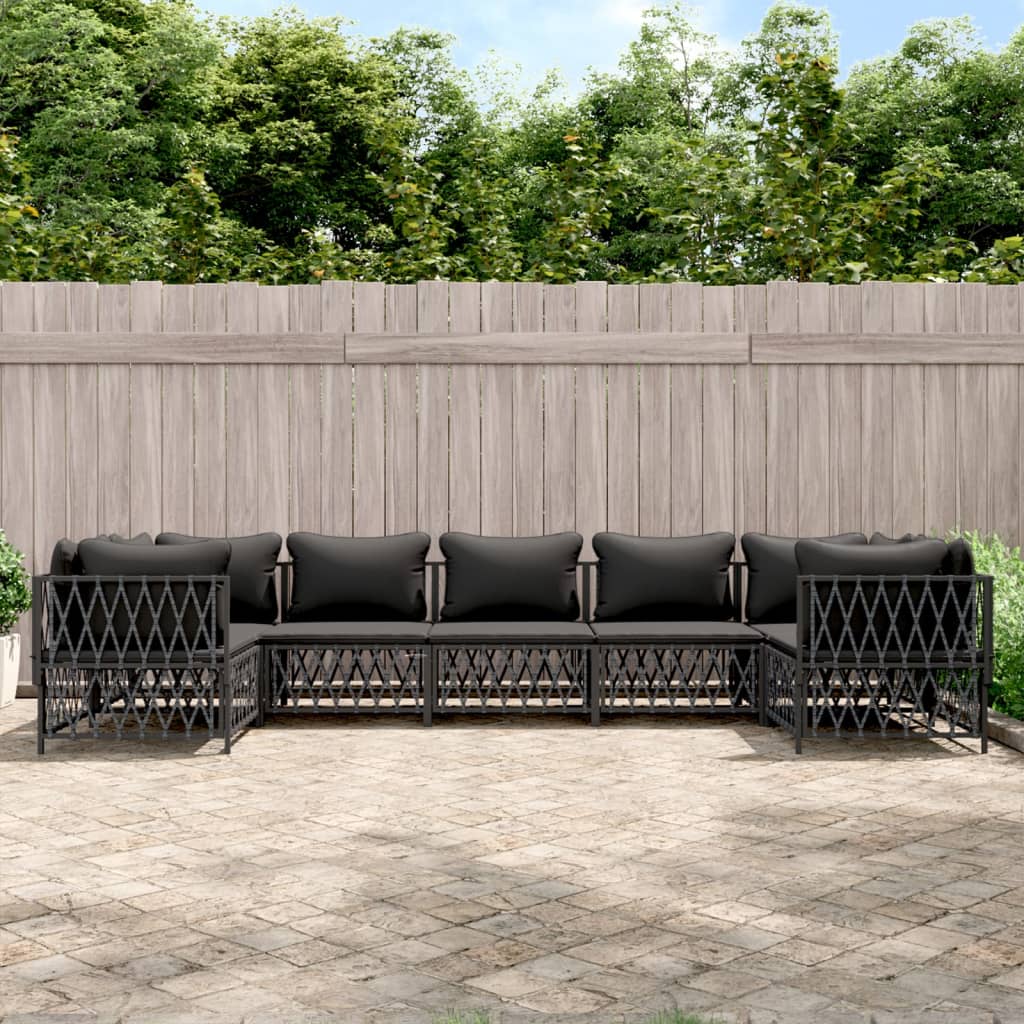vidaXL 7 pcs conjunto lounge de jardim com almofadões aço antracite