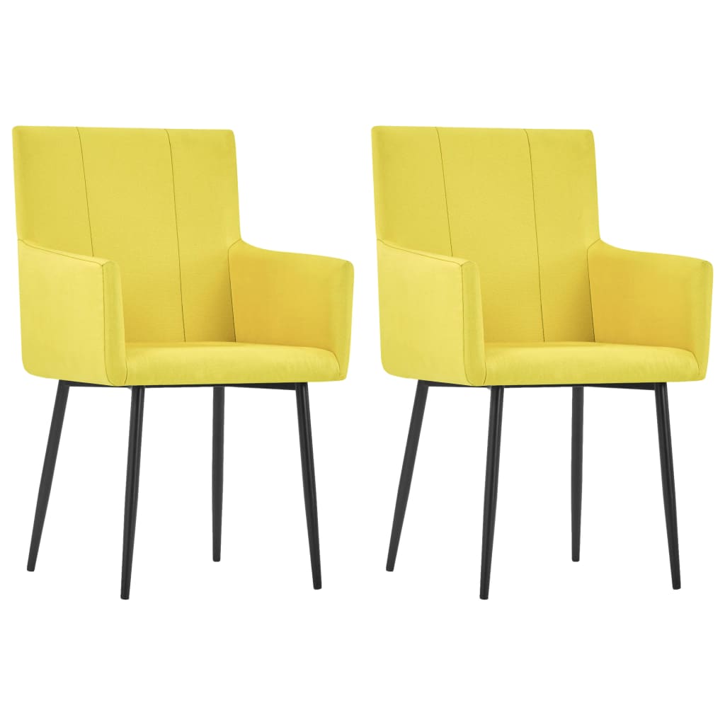 vidaXL Cadeiras de jantar com apoio de braços 2 pcs tecido amarelo