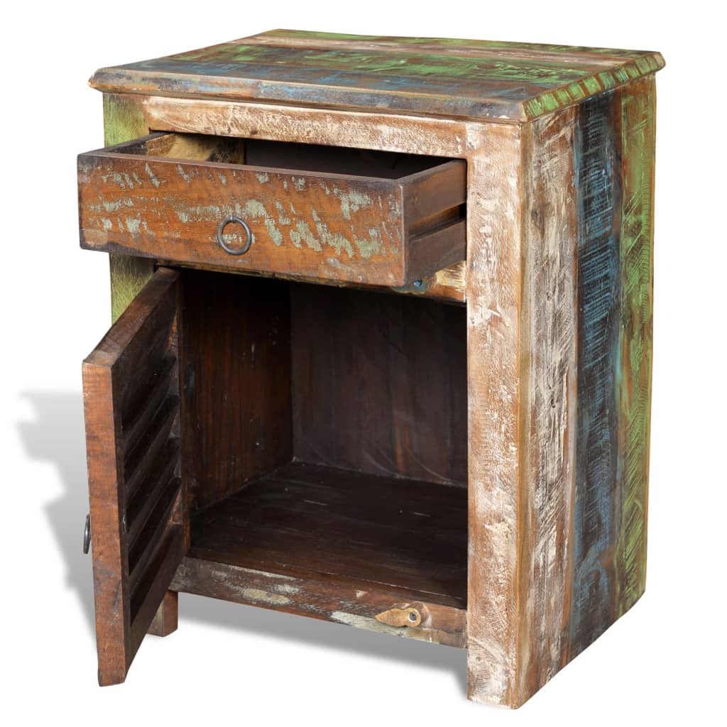 vidaXL Mesa de apoio com 1 gaveta e 1 porta, madeira reciclada