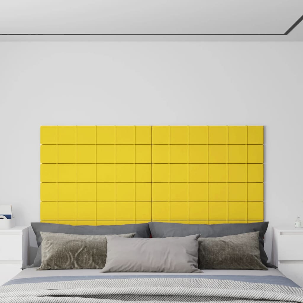 vidaXL Painel de parede 12 pcs 90x15 cm tecido 1,62 m² amarelo-claro