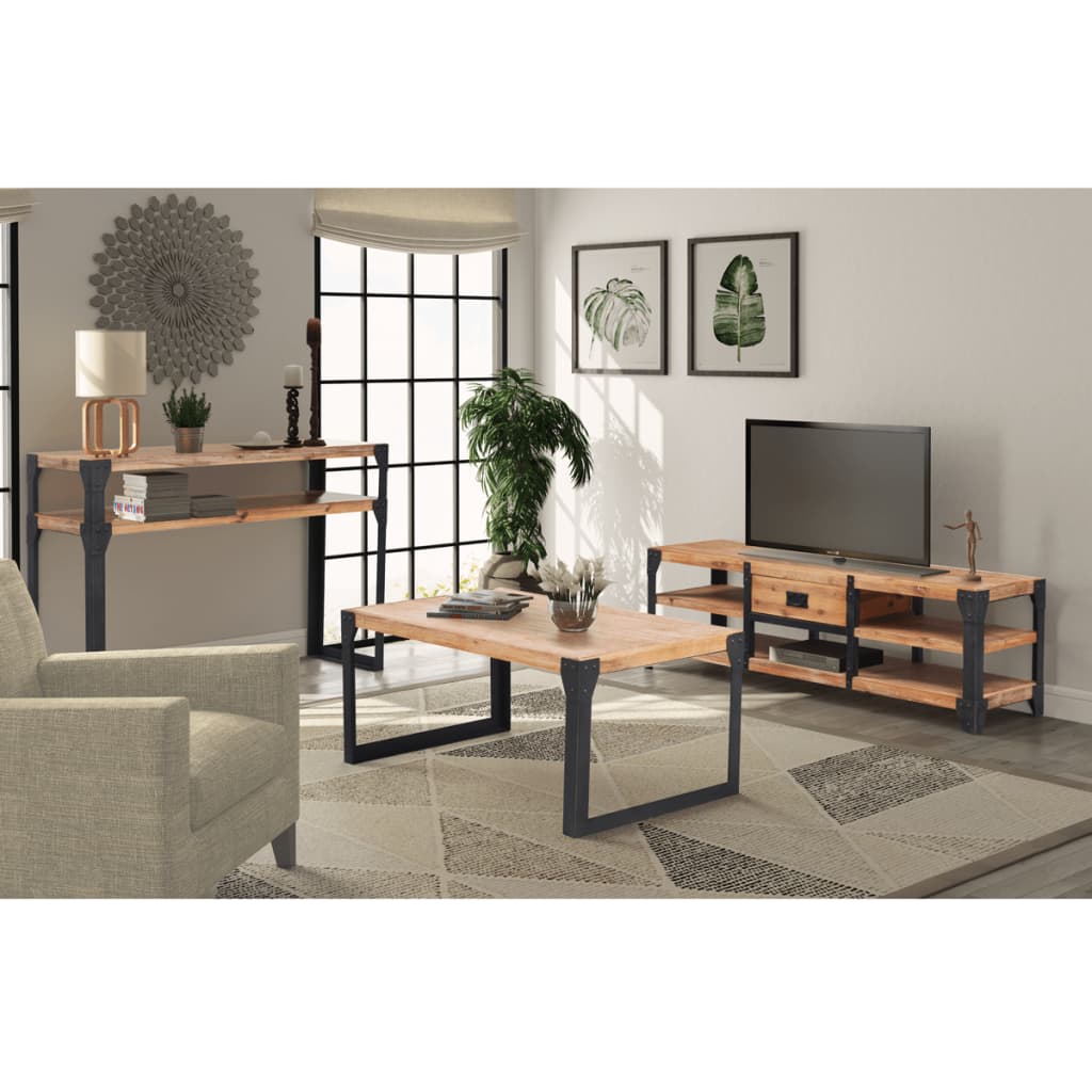 vidaXL Conjunto de móveis de sala 3 pcs madeira de acácia maciça