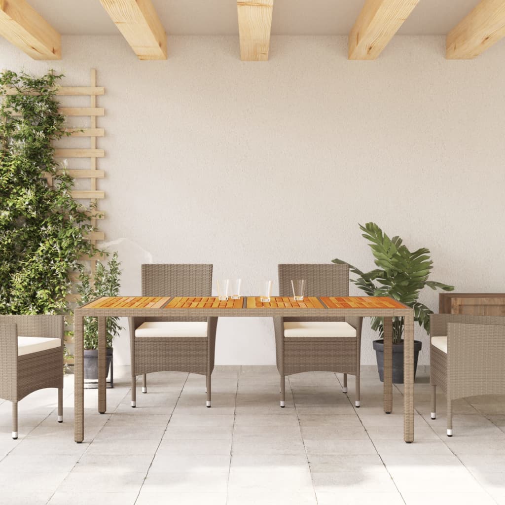 vidaXL Mesa de jardim 190x90x75 cm vime PE e madeira de maciça bege