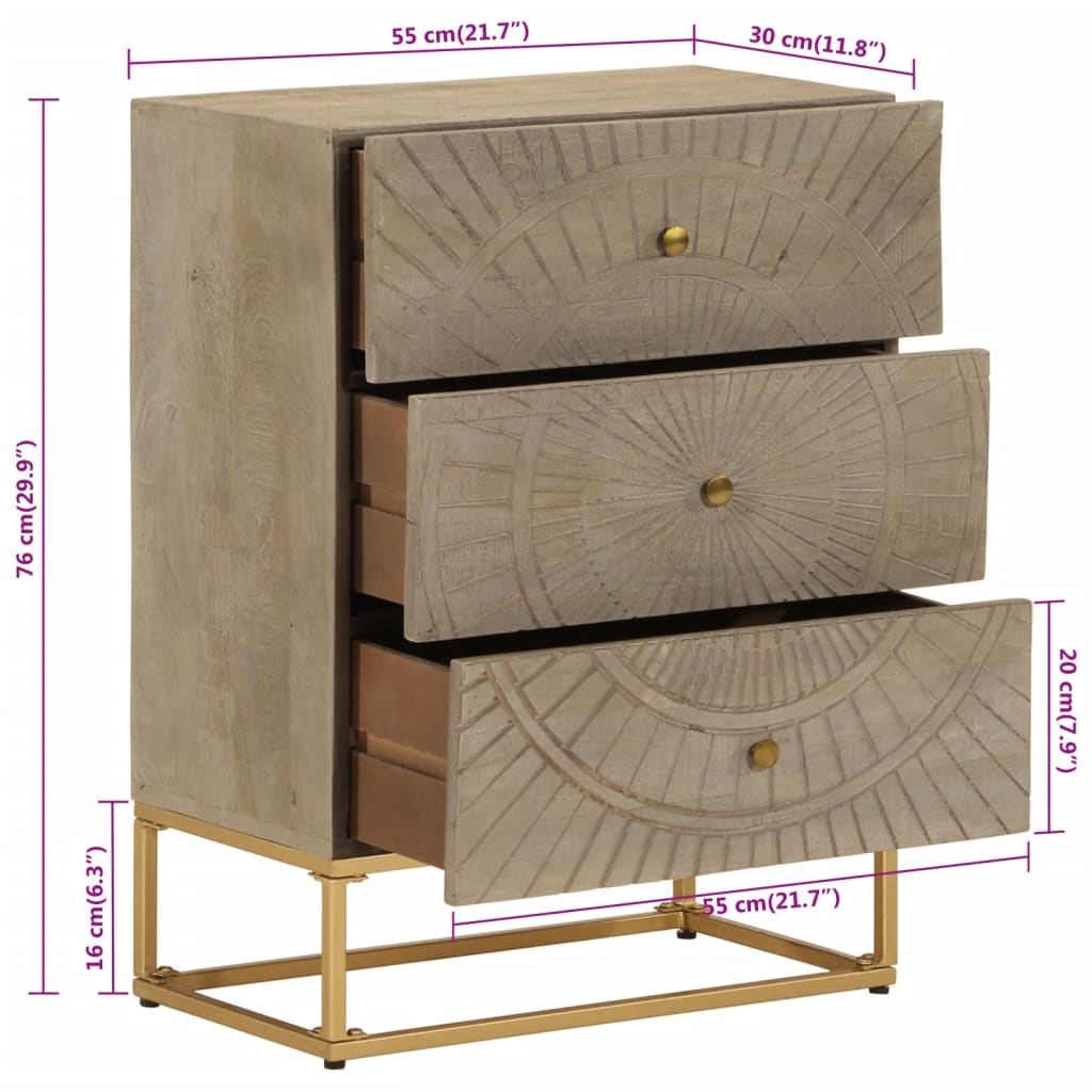 vidaXL Cómoda 55x30x76 cm madeira de mangueira maciça e ferro