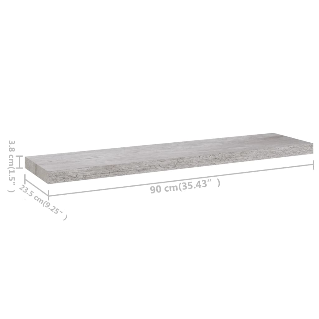 vidaXL Prateleiras de parede 4 pcs 90x23,5x3,8cm MDF cinzento-cimento