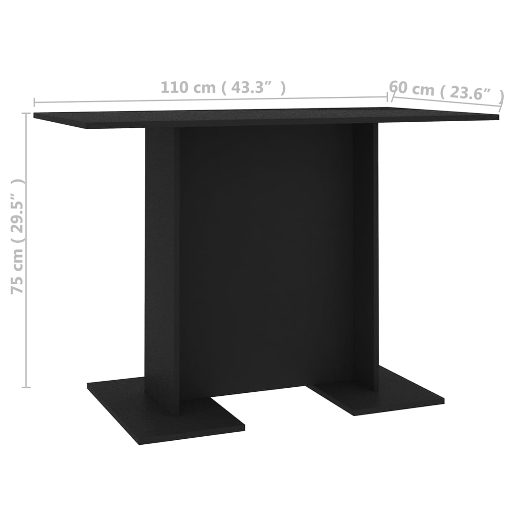 vidaXL Mesa de jantar 110x60x75 cm contraplacado preto