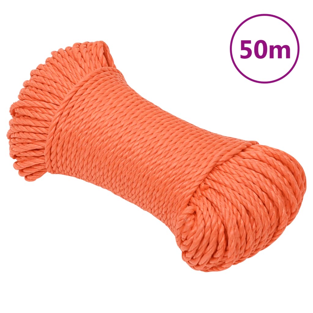 vidaXL Corda de trabalho 3 mm 50 m polipropileno cor laranja