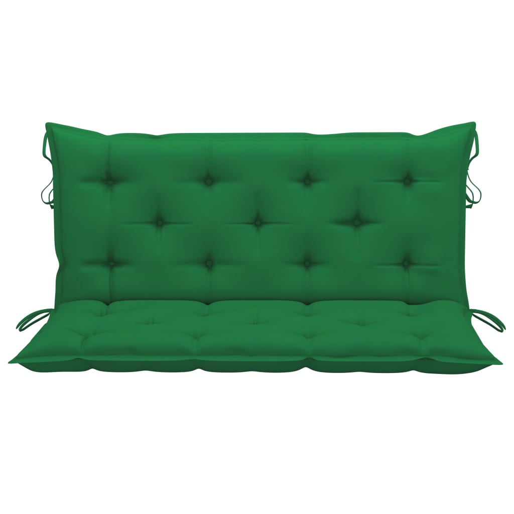 vidaXL Banco de baloiçar com almofadão verde 120 cm teca maciça