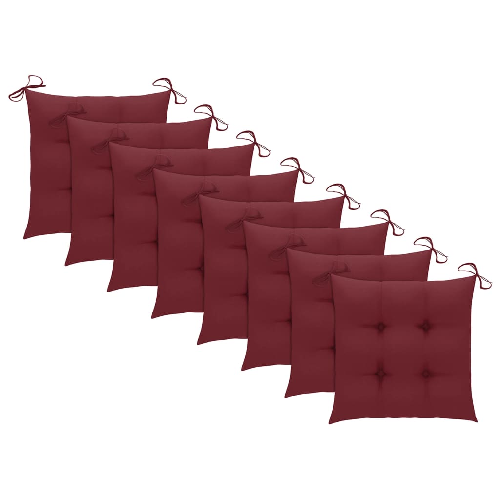 vidaXL Cadeiras jantar 8 pcs c/ almofadões vermelho tinto teca maciça