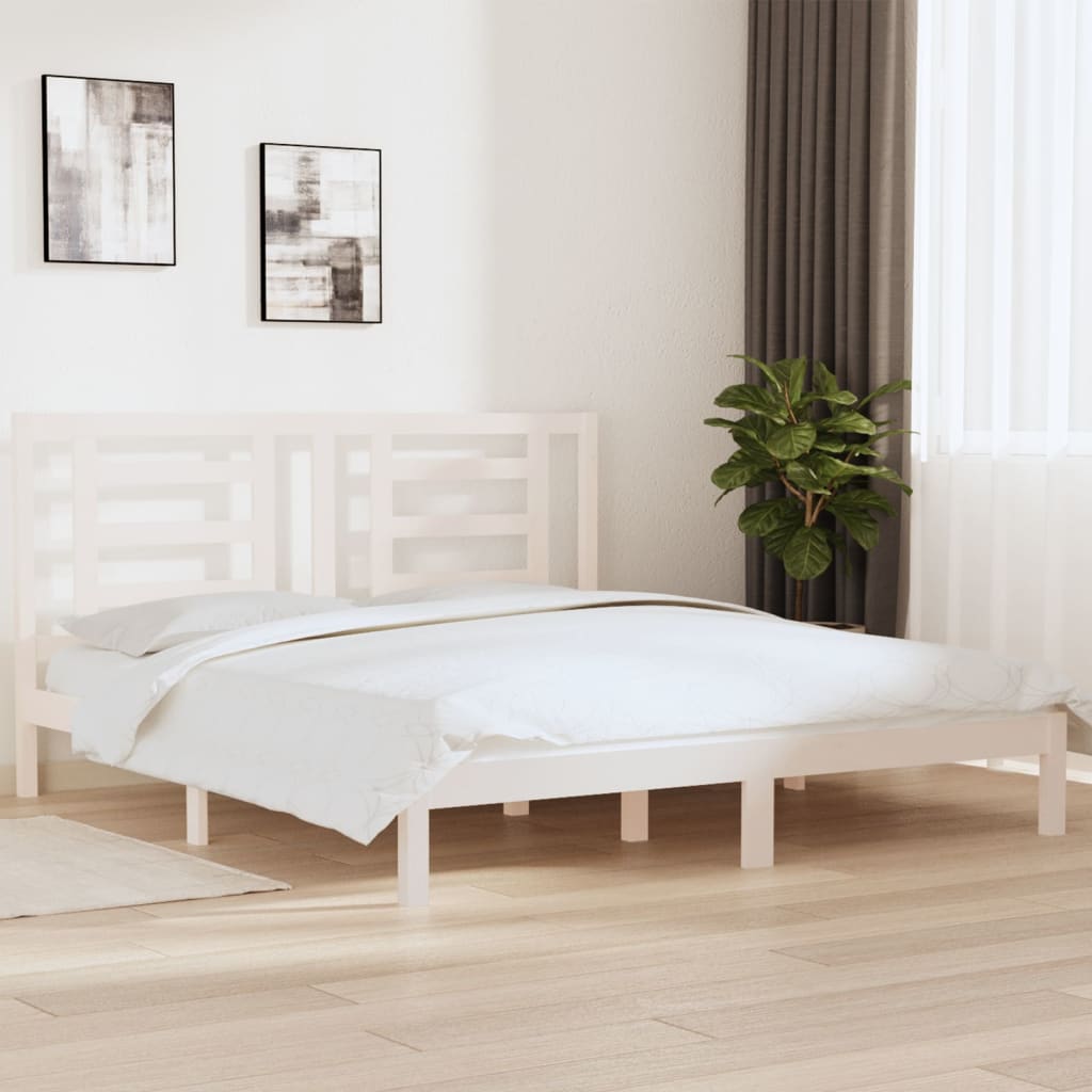 vidaXL Estrutura de cama super king pinho maciço 180x200 cm branco