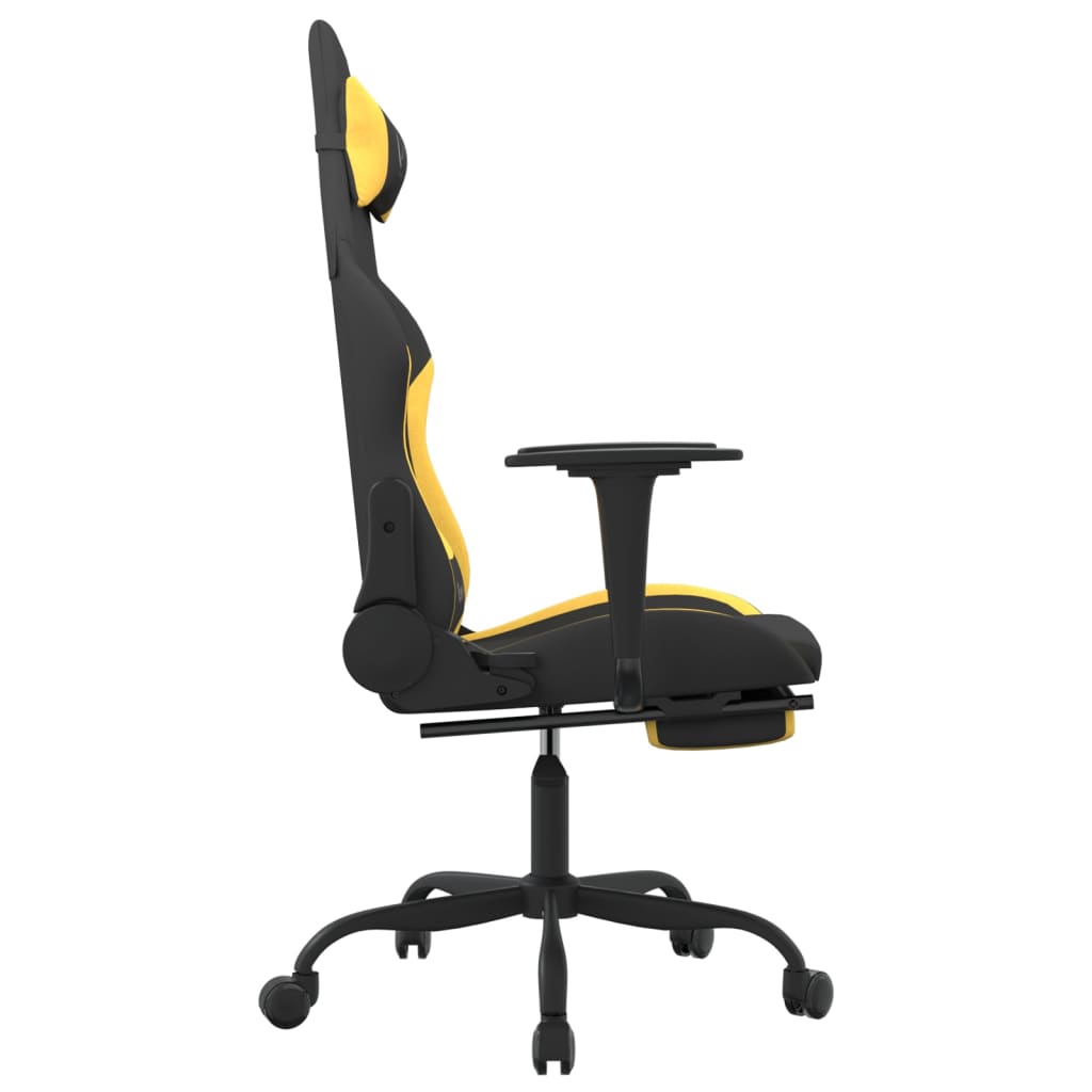 vidaxL Cadeira de gaming com apoio de pés tecido preto e amarelo