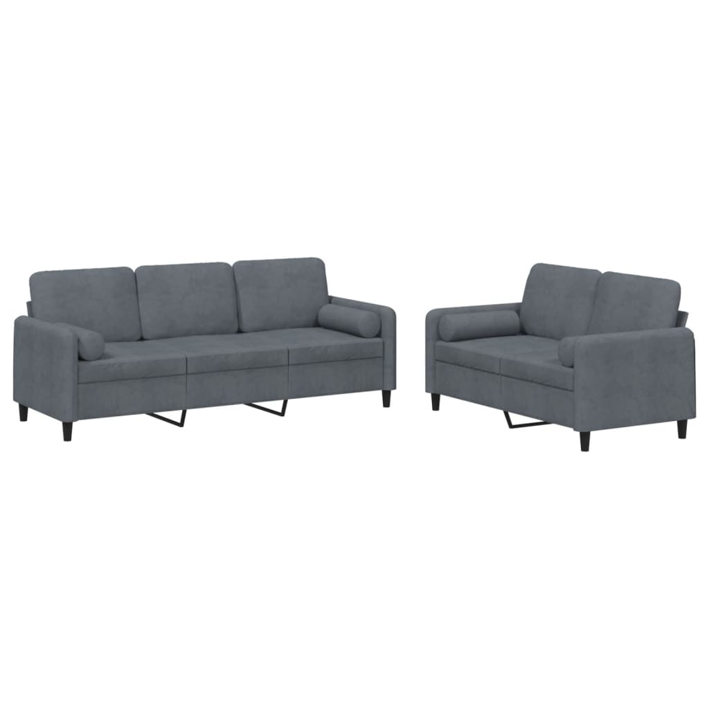 vidaXL 2 pcs conjunto de sofás com almofadas veludo cinzento-escuro