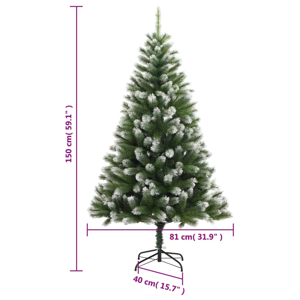 vidaXL Árvore de Natal artificial articulada c/ 150 LEDs e neve 150 cm