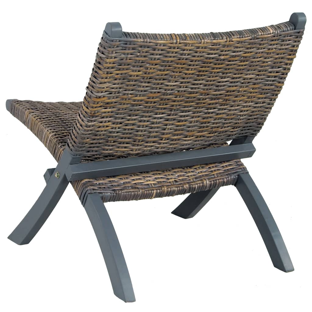vidaXL Cadeira relaxante vime Kubu natural/madeira mogno maciça cinza