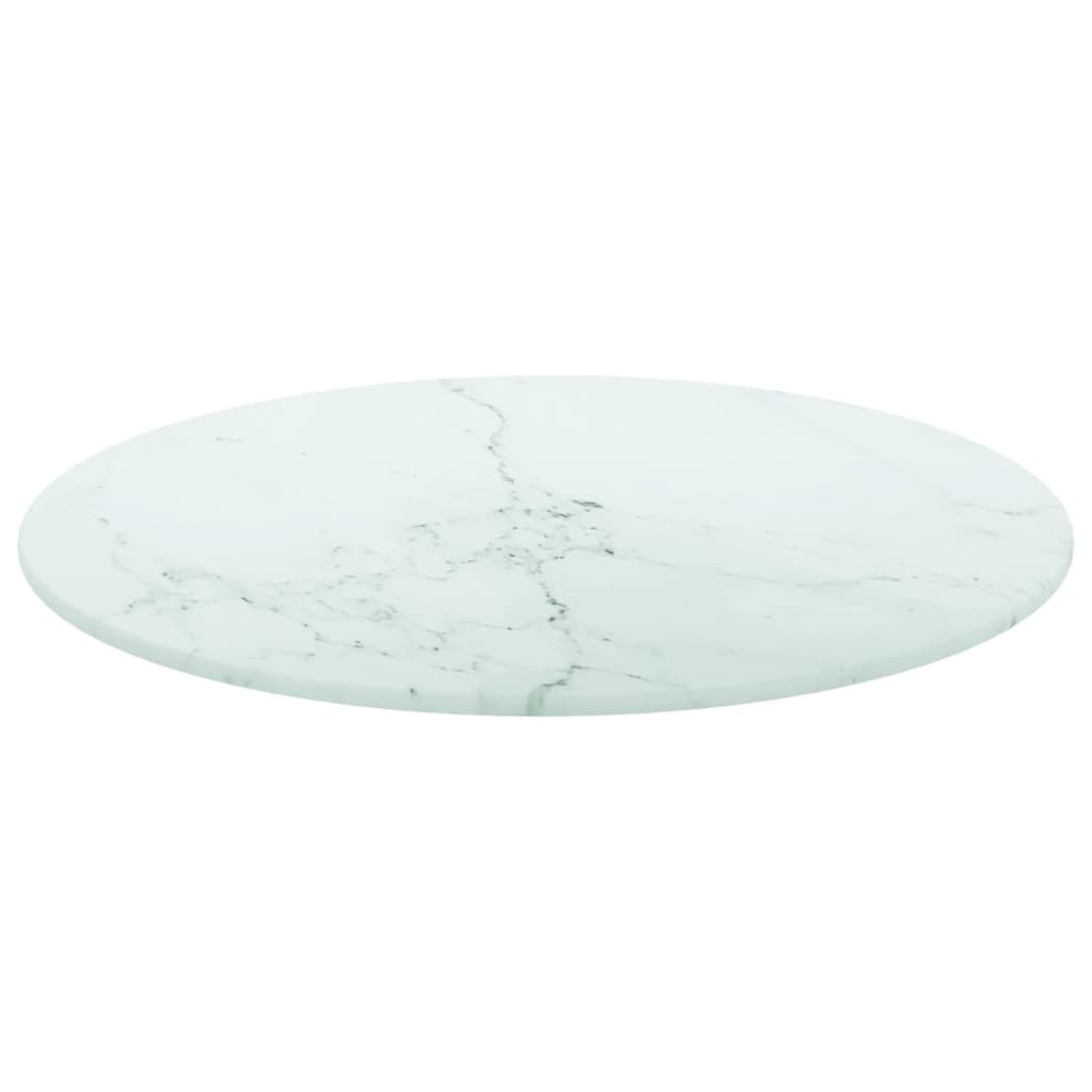 vidaXL Tampo mesa Ø40x0,8 cm vidro temperado design mármore branco