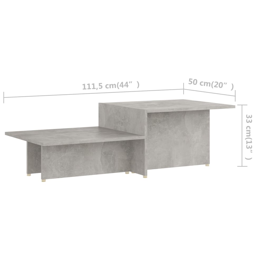vidaXL Mesa de centro 111,5x50x33 cm madeira processada cinza cimento