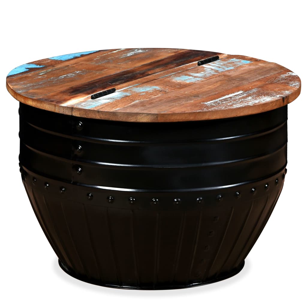 vidaXL Mesa centro madeira reciclada maciça preta em forma de barril