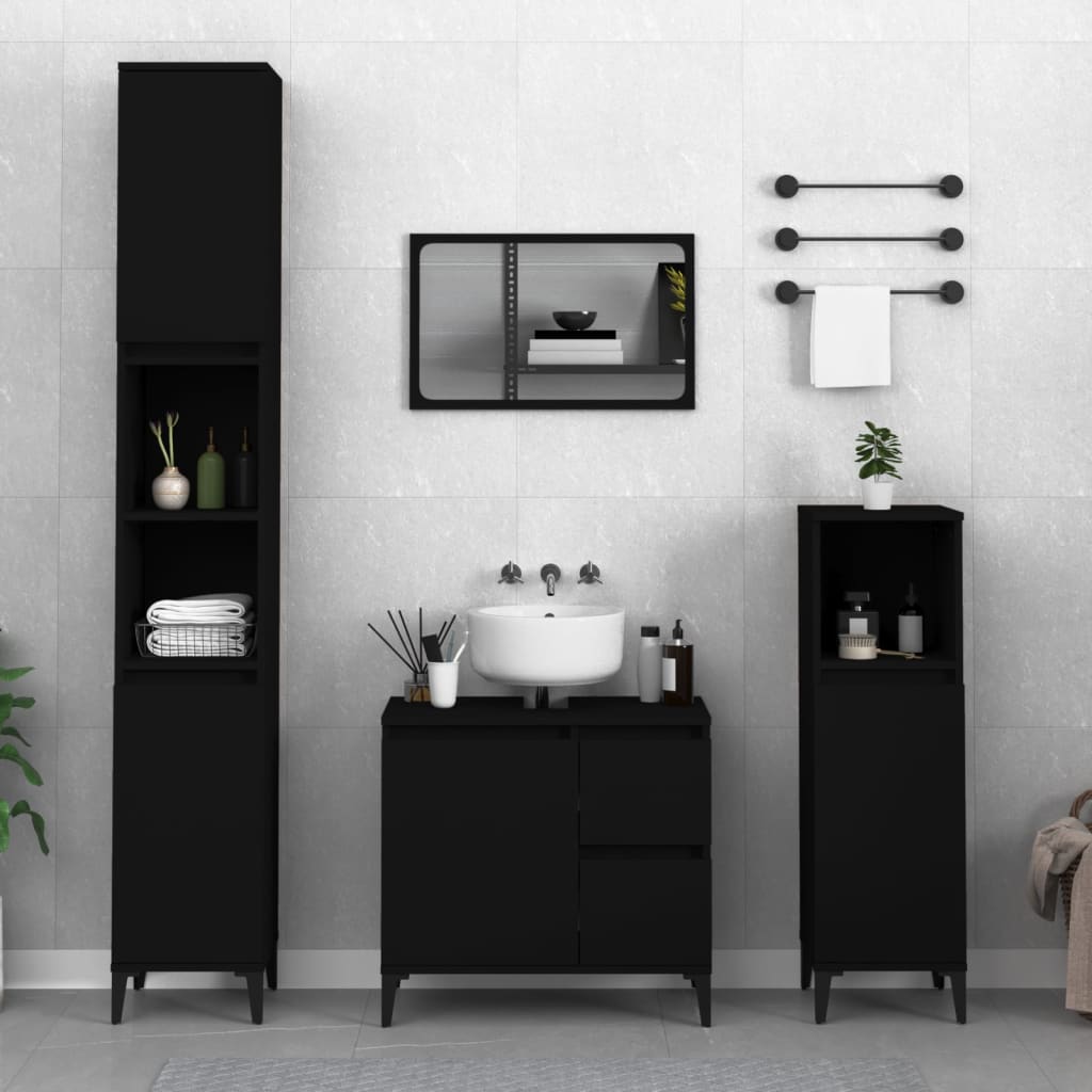 vidaXL Armário casa de banho 30x30x100 cm derivados de madeira preto