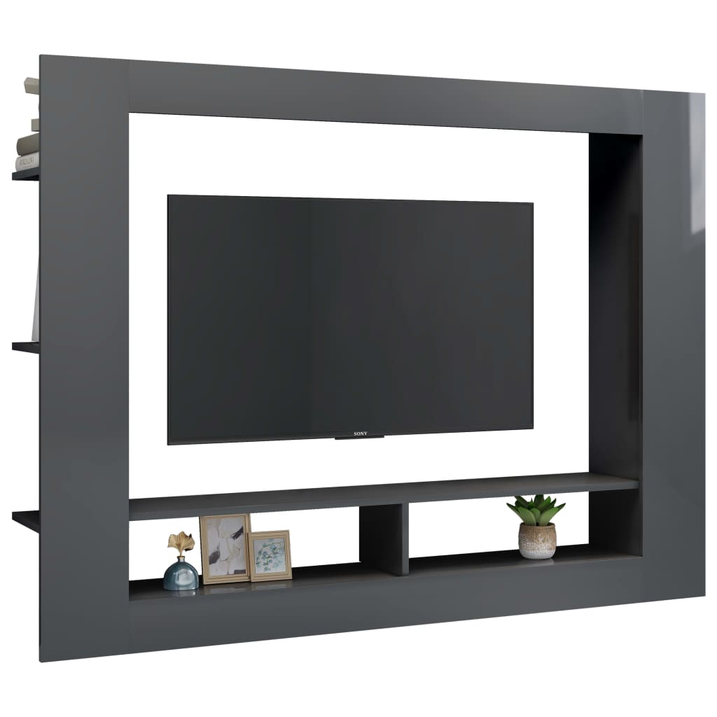vidaXL Móvel de TV 152x22x113 cm contraplacado cinzento brilhante