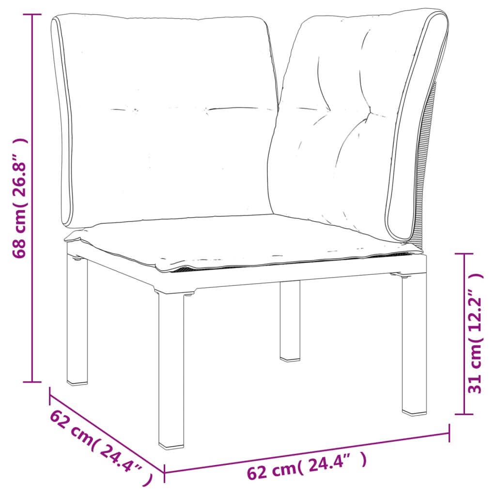 vidaXL Cadeiras de canto jardim c/ almofadões 2pcs vime PE preto/cinza