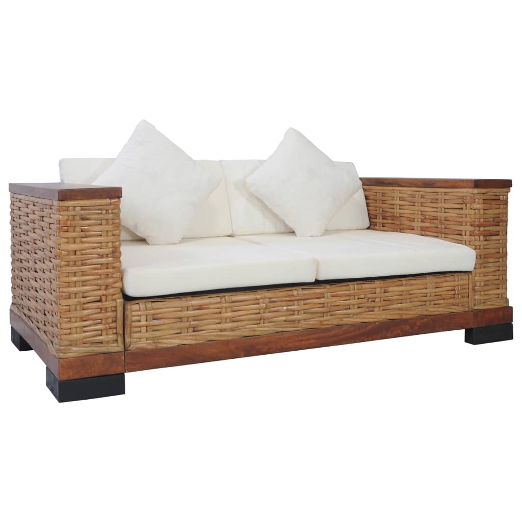 vidaXL 2 pcs conjunto de sofás com almofadões vime natural castanho