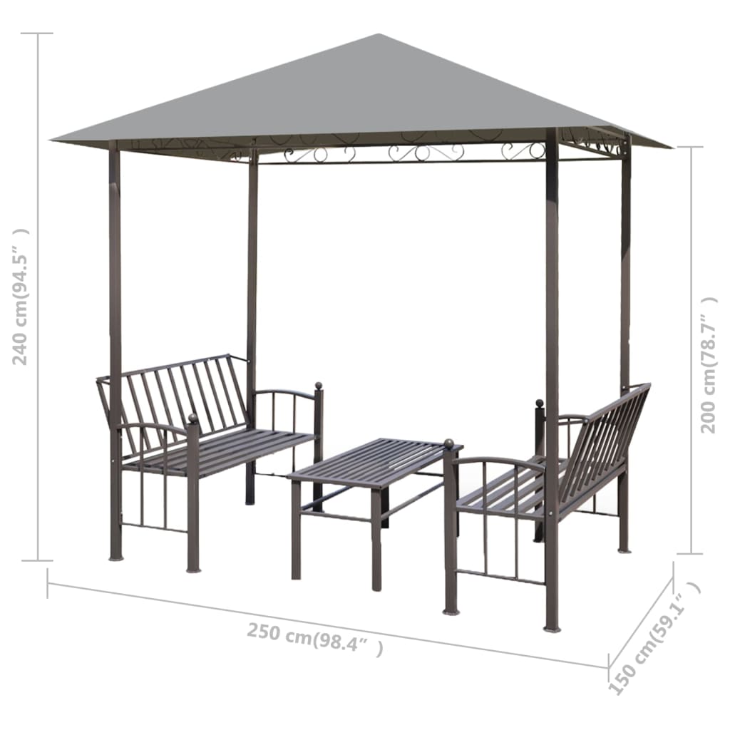vidaXL Pérgula para jardim com mesa e bancos 2,5x1,5x2,4 m antracite